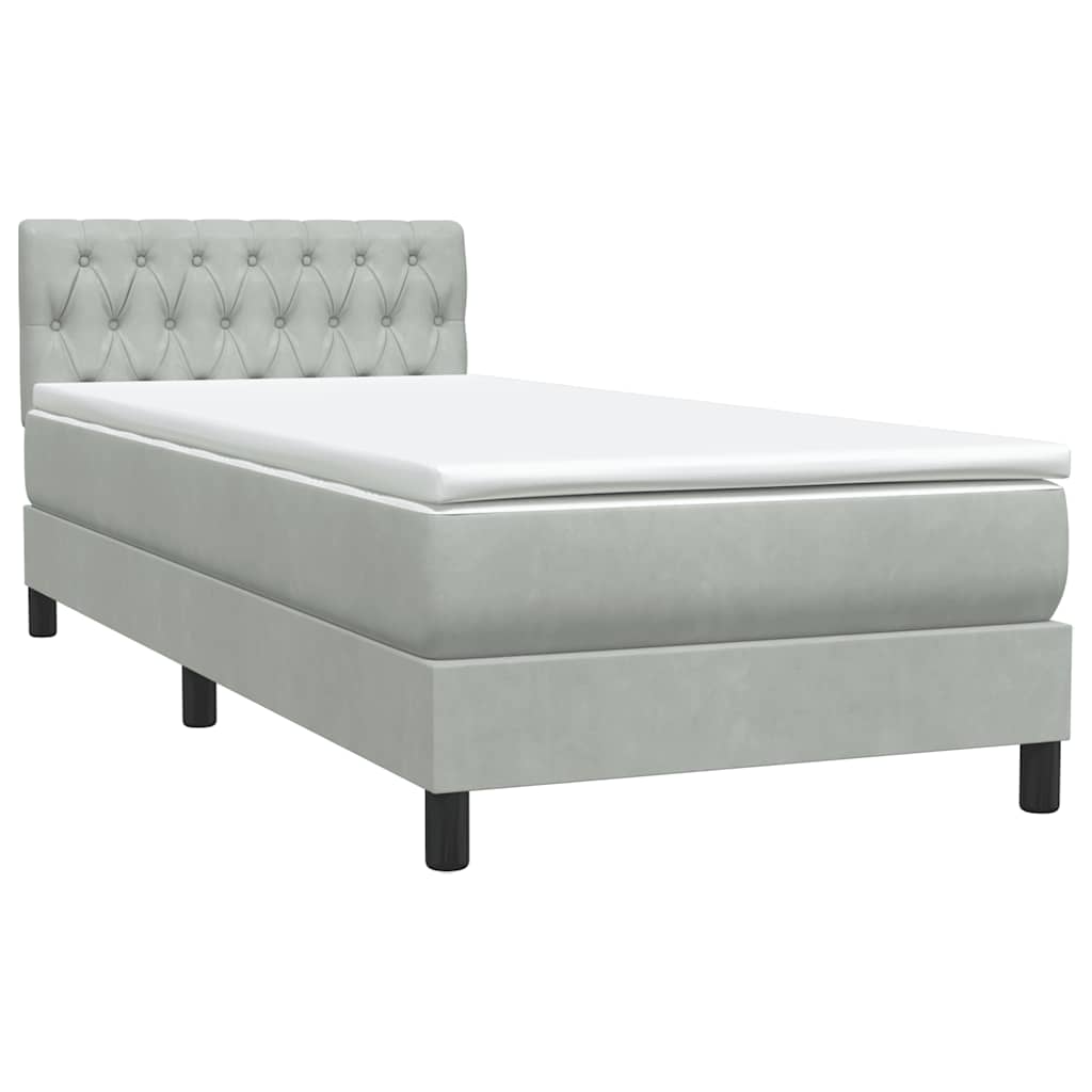 vidaXL Κρεβάτι Boxspring με Στρώμα & LED Ανοιχτό Γκρι 80x210 εκ. Βελούδινο