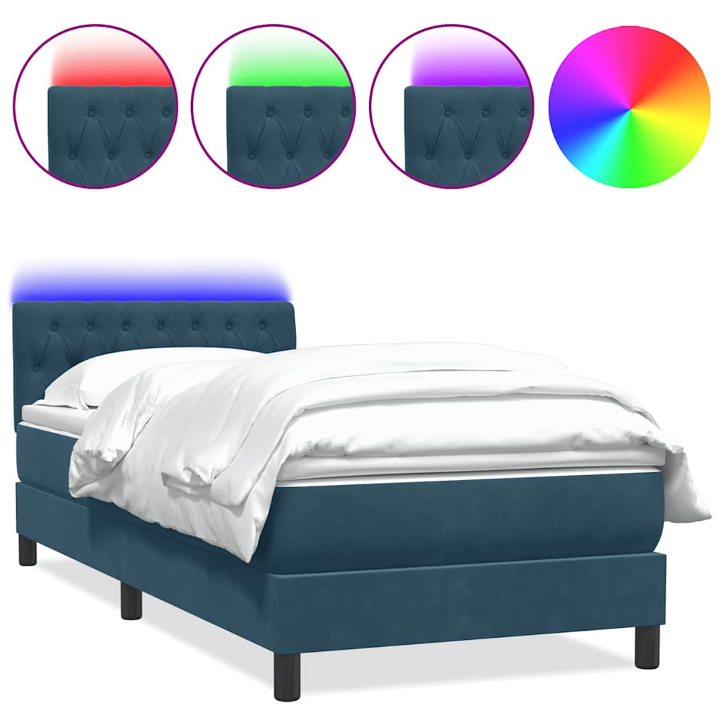 vidaXL Κρεβάτι Boxspring με Στρώμα & LED σκούρο μπλε 80x210 εκ. Βελούδινο