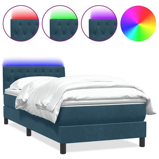 vidaXL Κρεβάτι Boxspring με Στρώμα & LED σκούρο μπλε 80x210 εκ. Βελούδινο