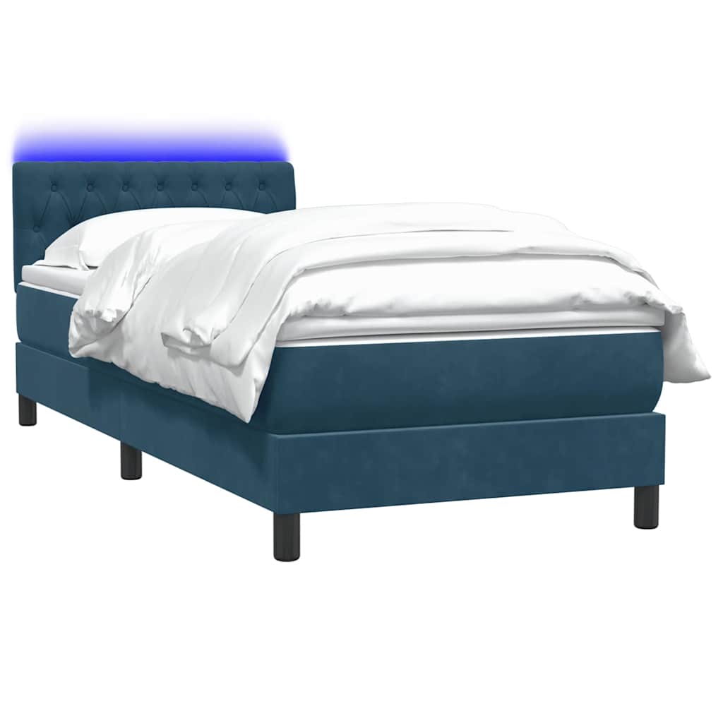 vidaXL Κρεβάτι Boxspring με Στρώμα & LED σκούρο μπλε 80x210 εκ. Βελούδινο