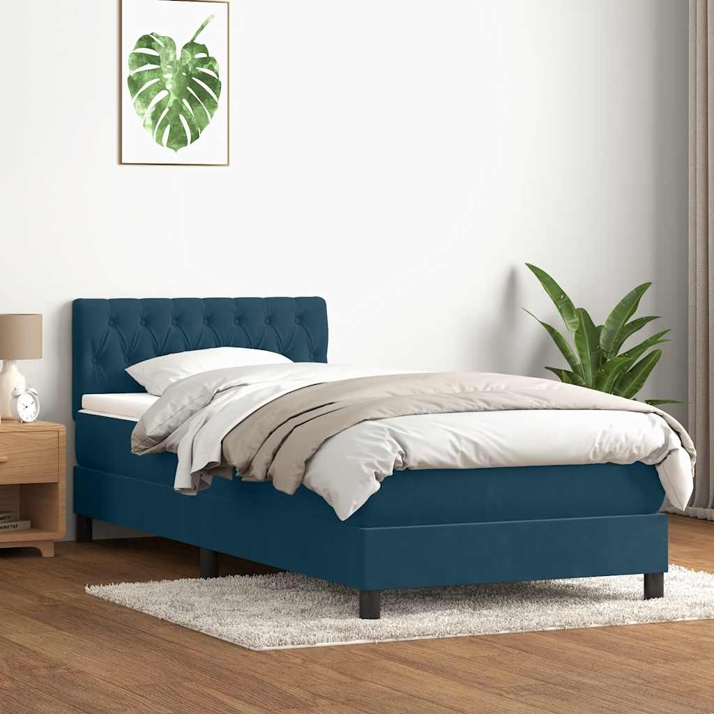vidaXL Κρεβάτι Boxspring με Στρώμα & LED σκούρο μπλε 80x210 εκ. Βελούδινο
