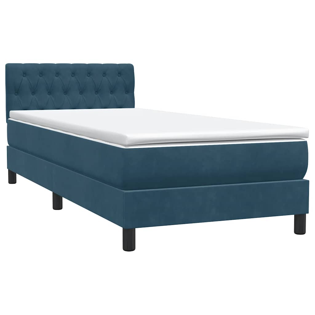 vidaXL Κρεβάτι Boxspring με Στρώμα & LED σκούρο μπλε 80x210 εκ. Βελούδινο