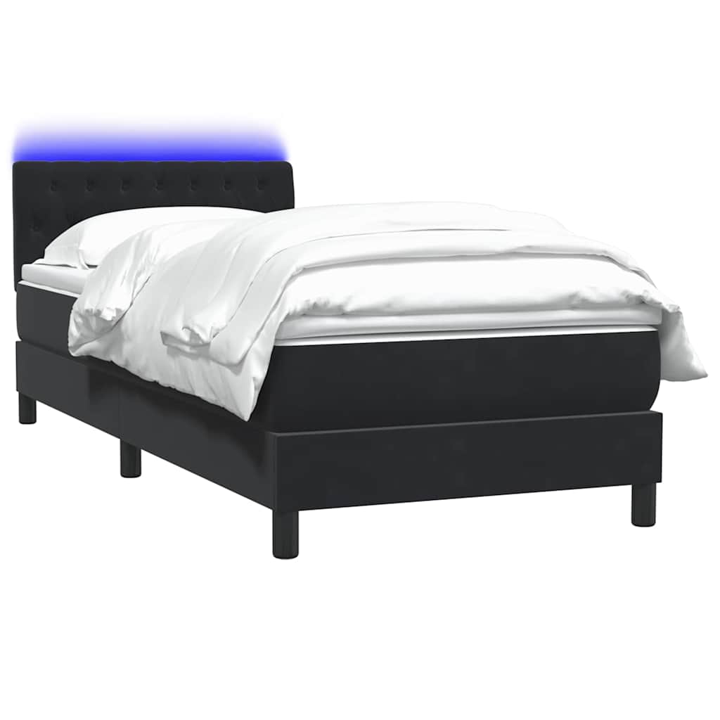 vidaXL Κρεβάτι Boxspring με Στρώμα & LED Μαύρο 90x210 εκ. Βελούδινο