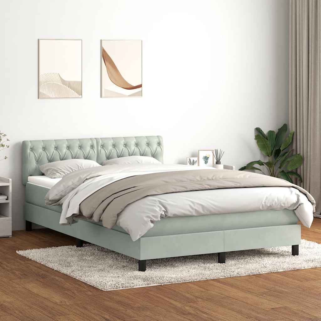 vidaXL Κρεβάτι Boxspring με Στρώμα & LED Ανοιχτό Γκρι 160x210 εκ. Βελούδινο