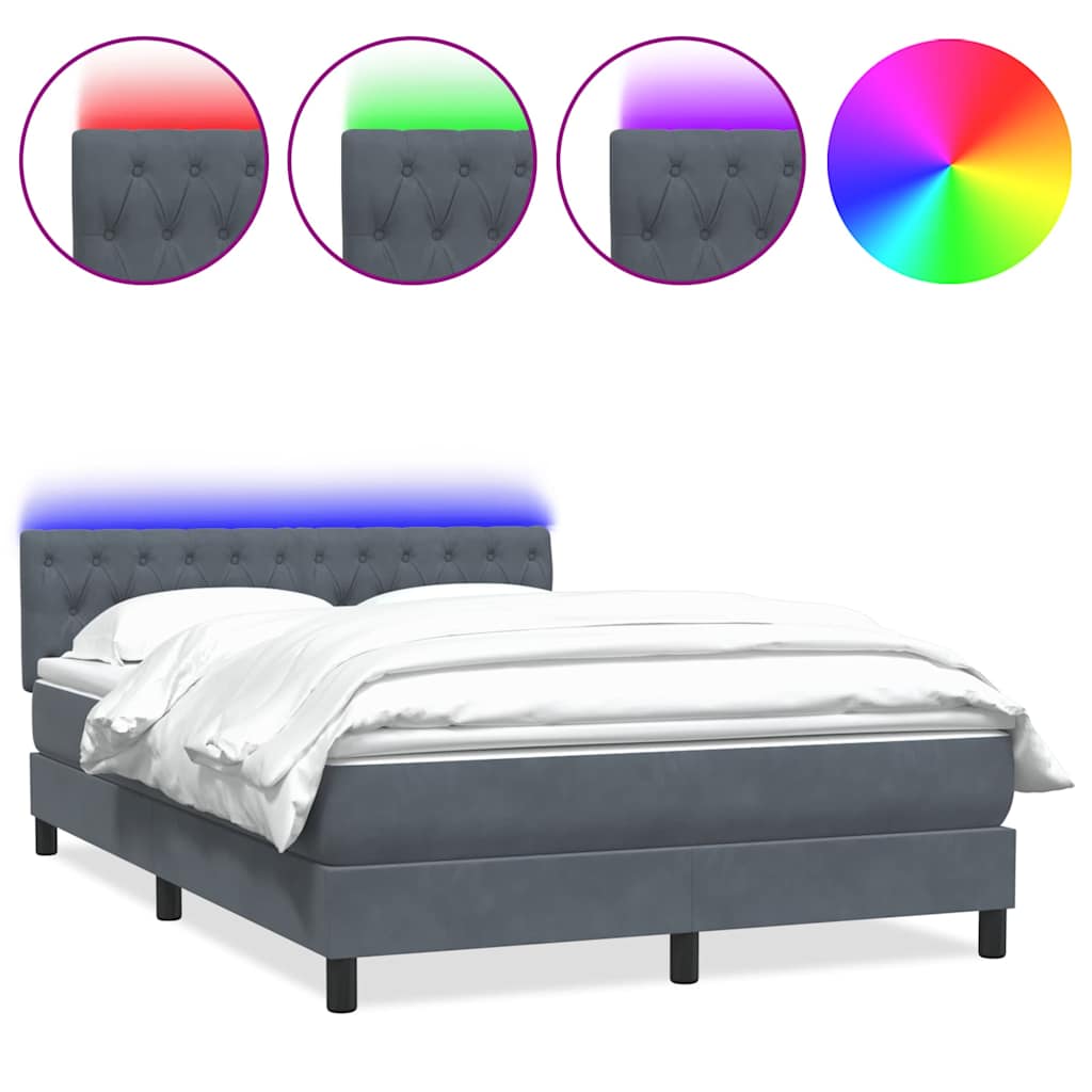 vidaXL Κρεβάτι Boxspring με Στρώμα & LED Σκούρο Γκρι 160x210 εκ. Βελούδινο