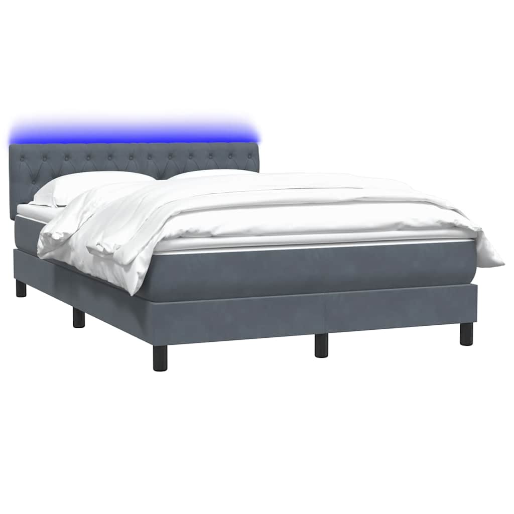 vidaXL Κρεβάτι Boxspring με Στρώμα & LED Σκούρο Γκρι 160x210 εκ. Βελούδινο