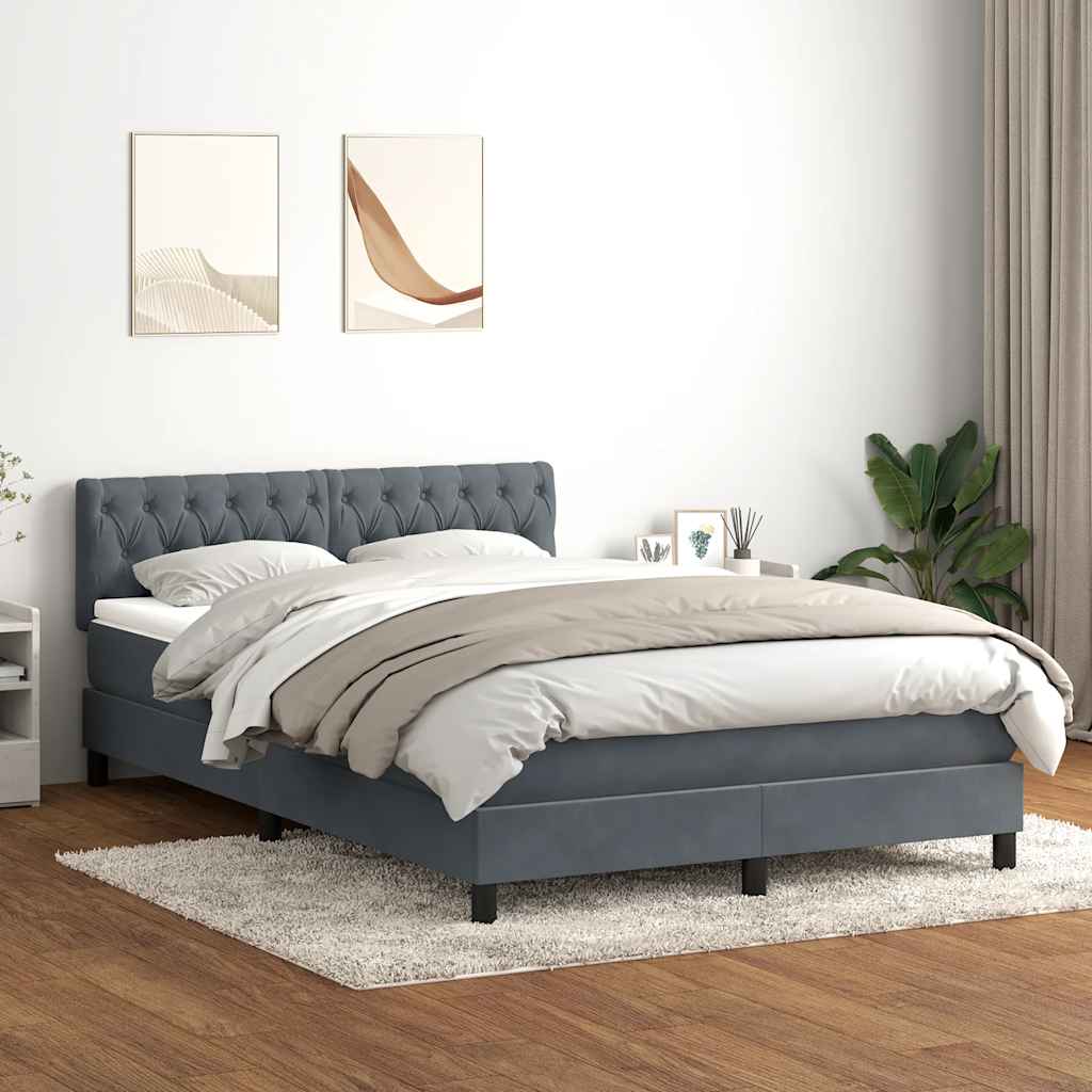 vidaXL Κρεβάτι Boxspring με Στρώμα & LED Σκούρο Γκρι 160x210 εκ. Βελούδινο