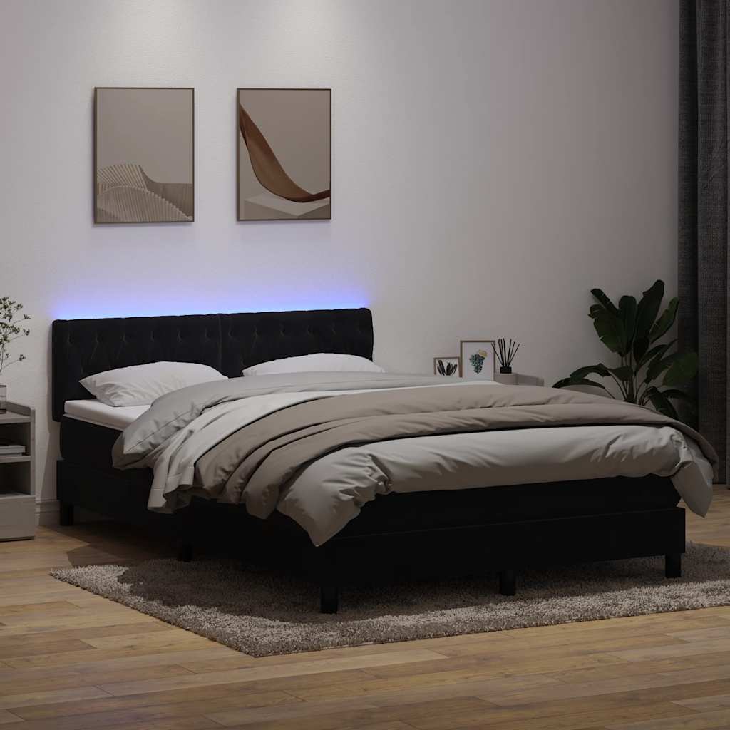 vidaXL Κρεβάτι Boxspring με Στρώμα & LED Μαύρο 160x210 εκ. Βελούδινο