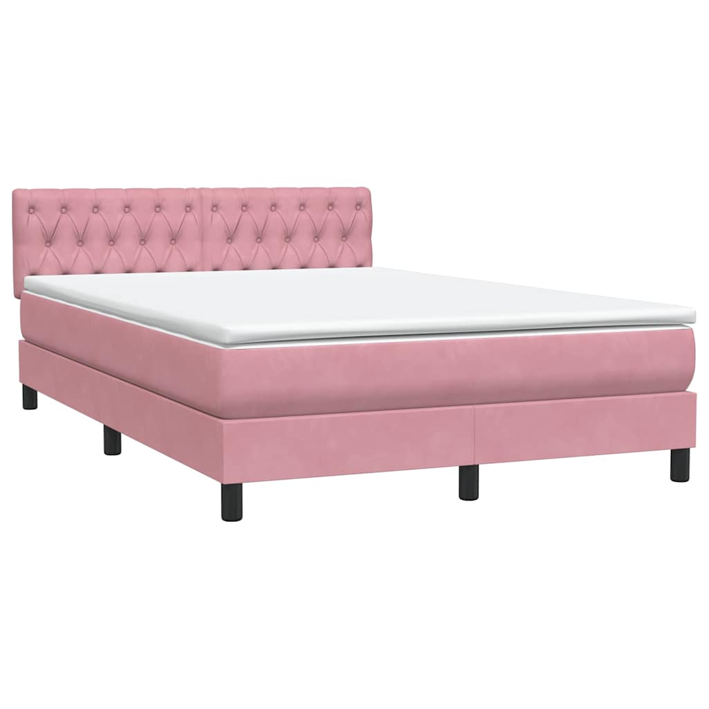 vidaXL Κρεβάτι Boxspring με Στρώμα & LED Ροζ 160x210 εκ. Βελούδινο