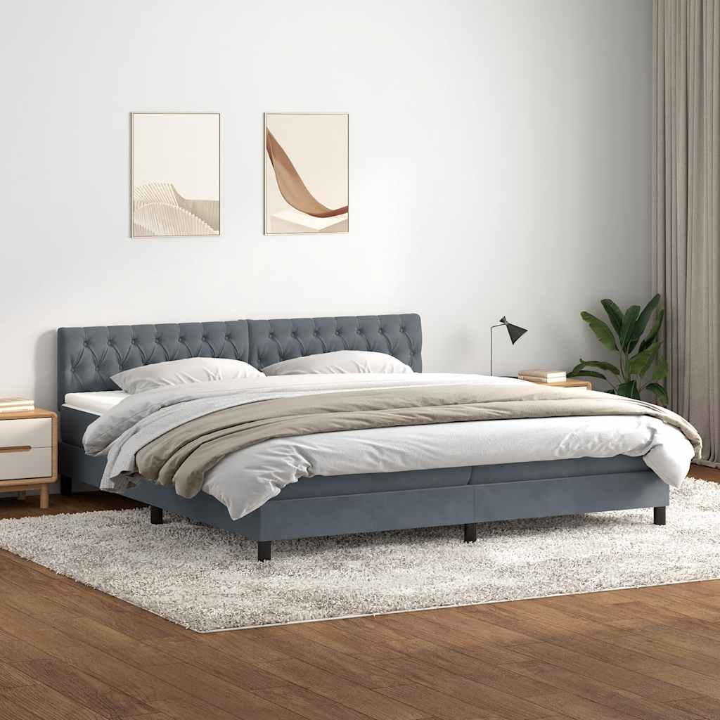 vidaXL Κρεβάτι Boxspring με Στρώμα & LED Σκούρο Γκρι 180x210 εκ. Βελούδινο