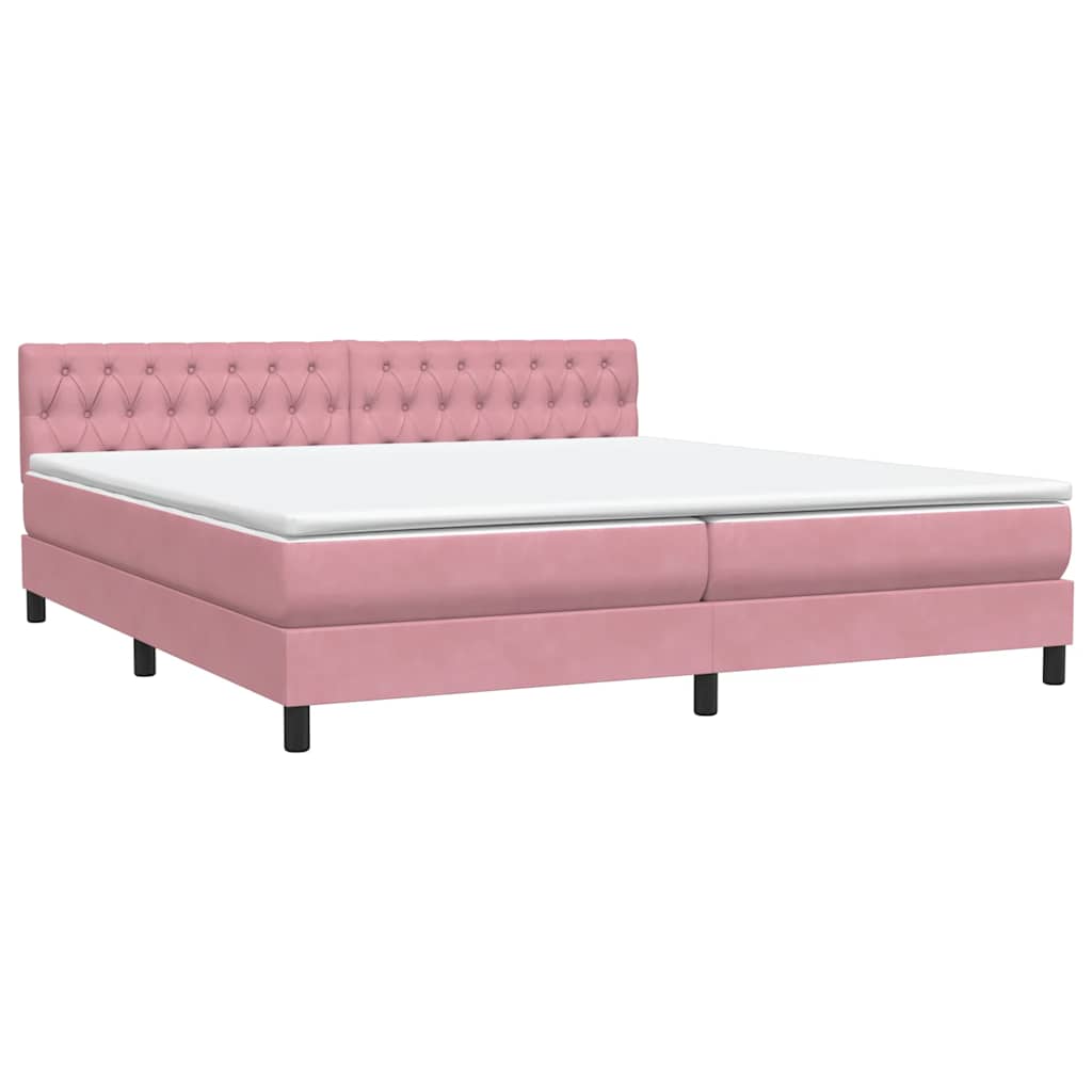 vidaXL Κρεβάτι Boxspring με Στρώμα & LED Ροζ 180x210 εκ. Βελούδινο