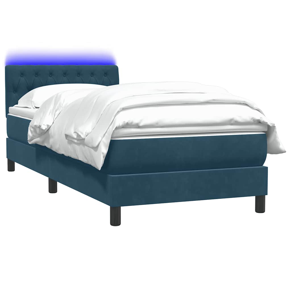 vidaXL Κρεβάτι Boxspring με Στρώμα & LED Σκούρο Μπλε 80x220 εκ. Βελούδινο