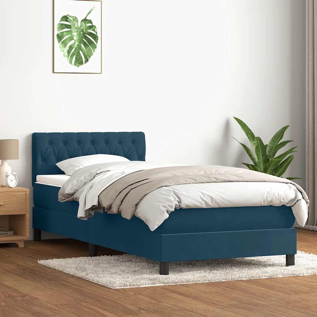 vidaXL Κρεβάτι Boxspring με Στρώμα & LED Σκούρο Μπλε 80x220 εκ. Βελούδινο