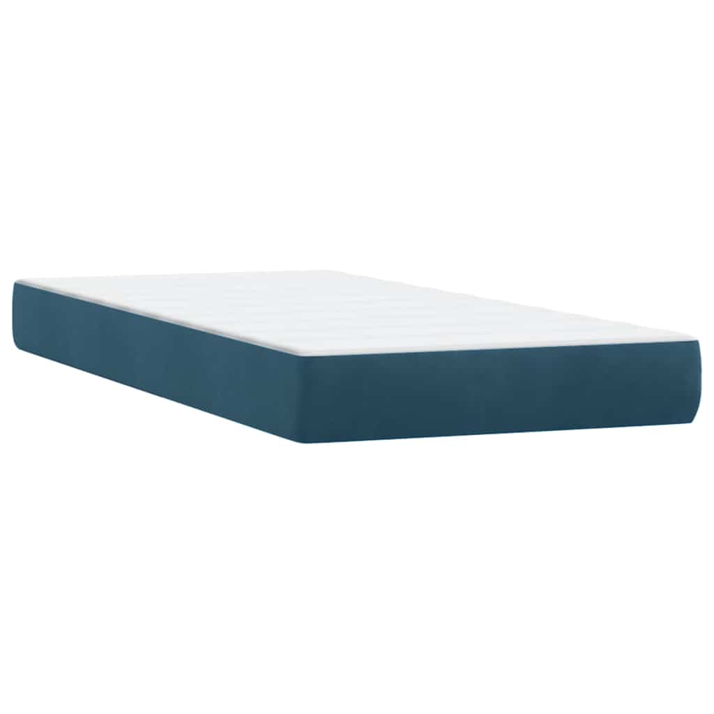 vidaXL Κρεβάτι Boxspring με Στρώμα & LED Σκούρο Μπλε 80x220 εκ. Βελούδινο