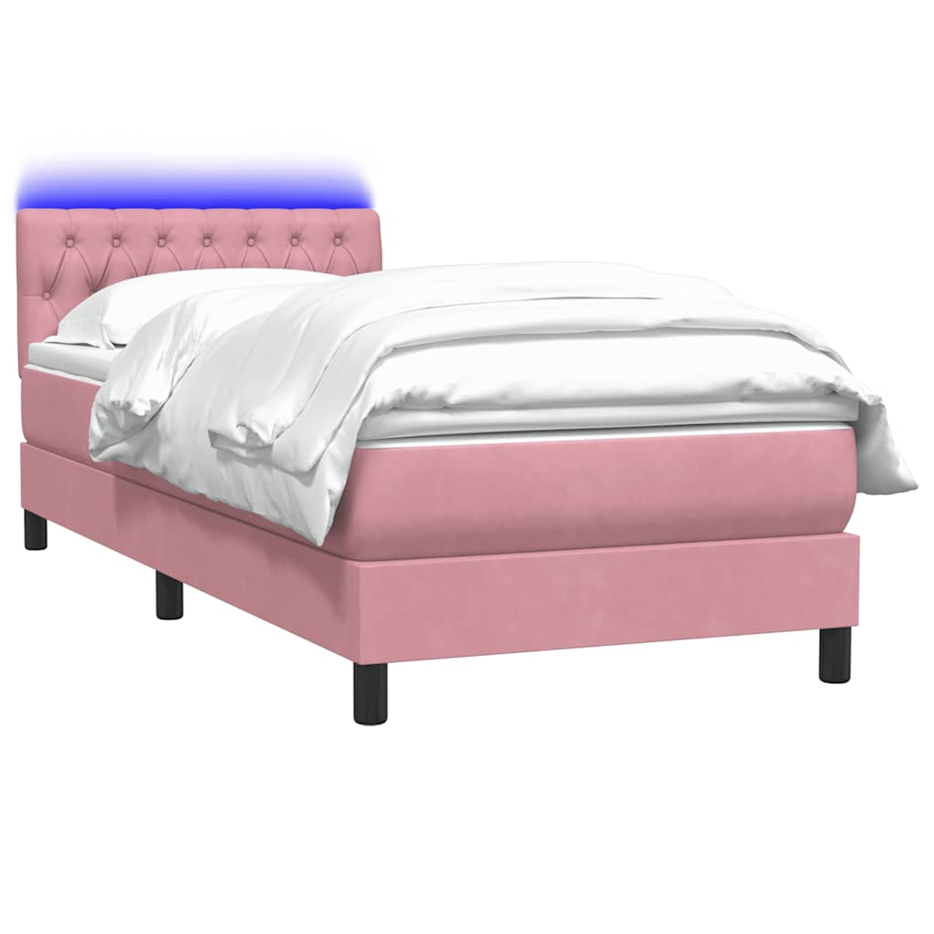 vidaXL Κρεβάτι Boxspring με Στρώμα & LED Ροζ 80x220 εκ. Βελούδινο