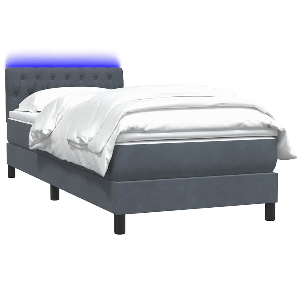vidaXL Κρεβάτι Boxspring με Στρώμα & LED Σκούρο Γκρι 90x220 εκ. Βελούδινο