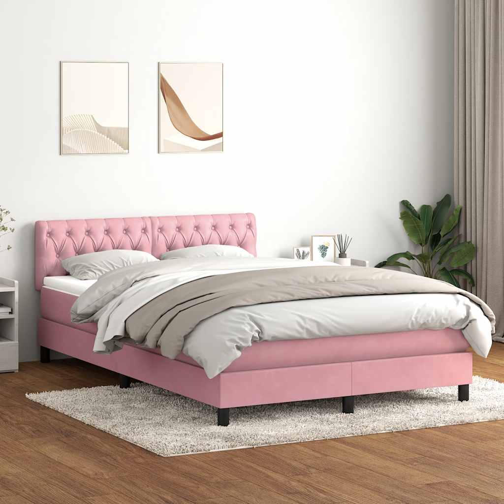 vidaXL Κρεβάτι Boxspring με Στρώμα & LED ροζ 140x220 cm Βελούδινο