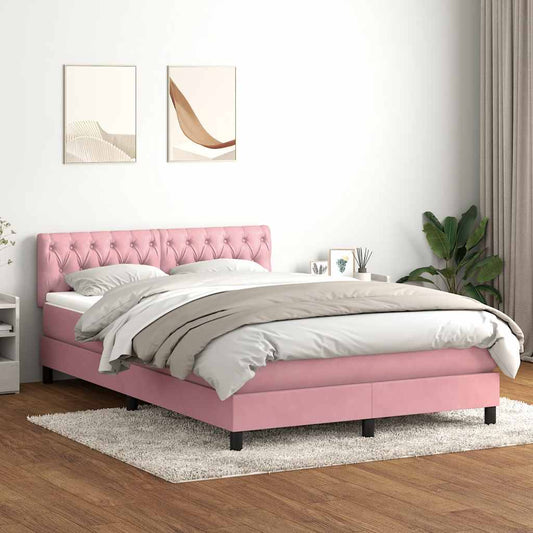 vidaXL Κρεβάτι Boxspring με Στρώμα & LED ροζ 140x220 cm Βελούδινο