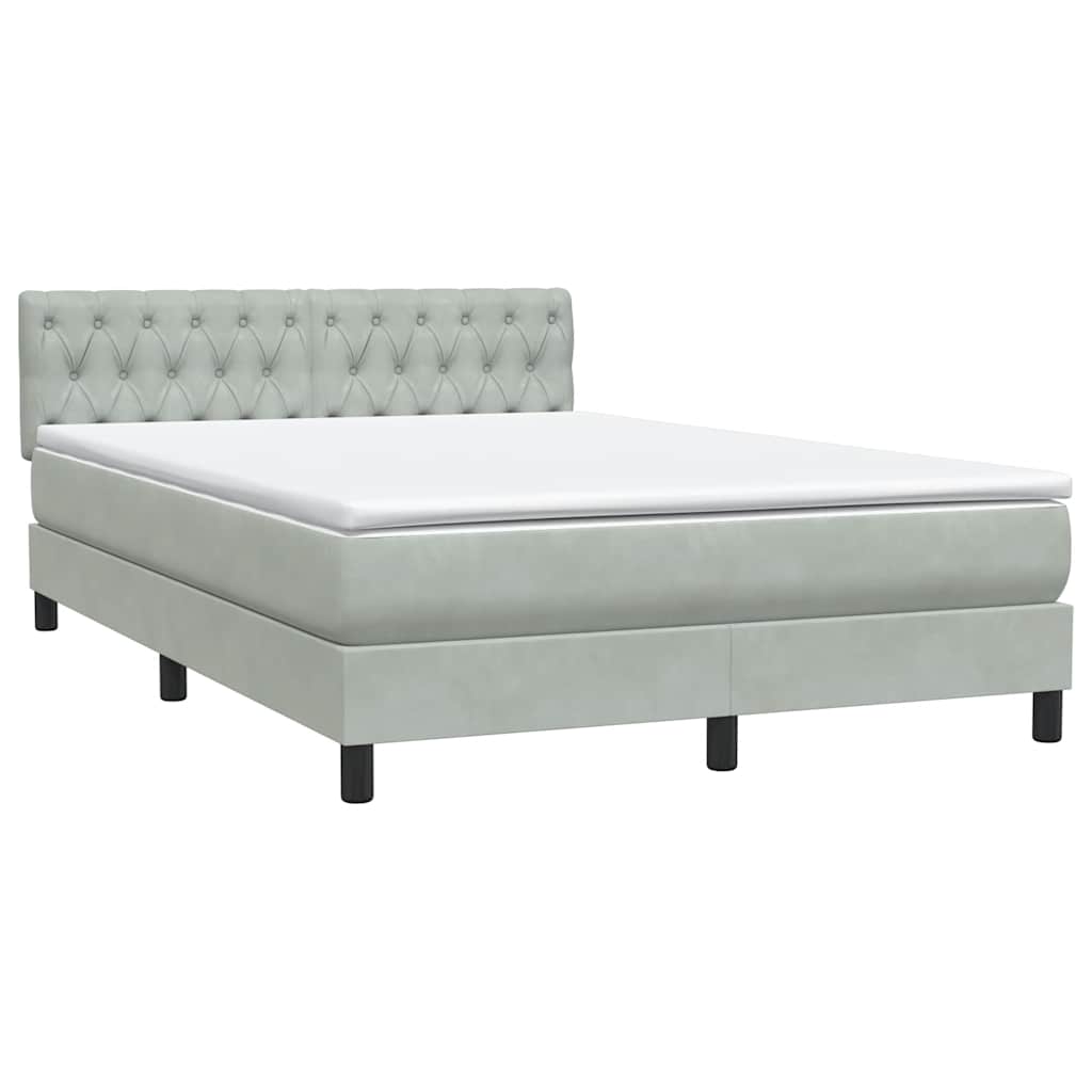 vidaXL Κρεβάτι Boxspring με Στρώμα & LED Ανοιχτό Γκρι 160x220 εκ. Βελούδινο