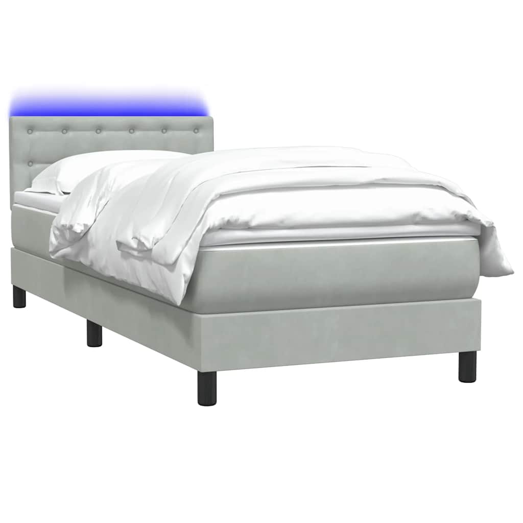 vidaXL Κρεβάτι Boxspring με Στρώμα & LED Ανοιχτό Γκρι 80x210 εκ. Βελούδινο