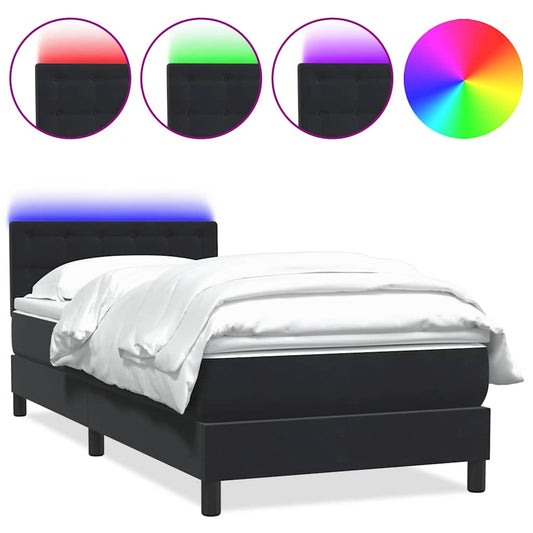 vidaXL Κρεβάτι Boxspring με Στρώμα & LED Μαύρο 90x210 εκ. Βελούδινο