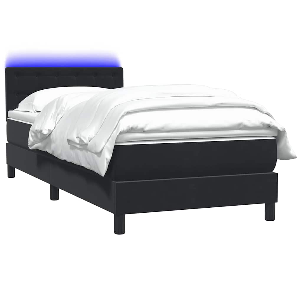 vidaXL Κρεβάτι Boxspring με Στρώμα & LED Μαύρο 90x210 εκ. Βελούδινο