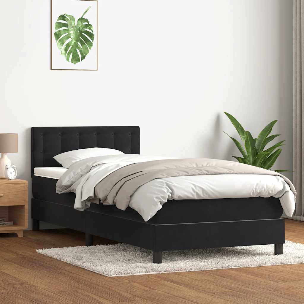 vidaXL Κρεβάτι Boxspring με Στρώμα & LED Μαύρο 90x210 εκ. Βελούδινο