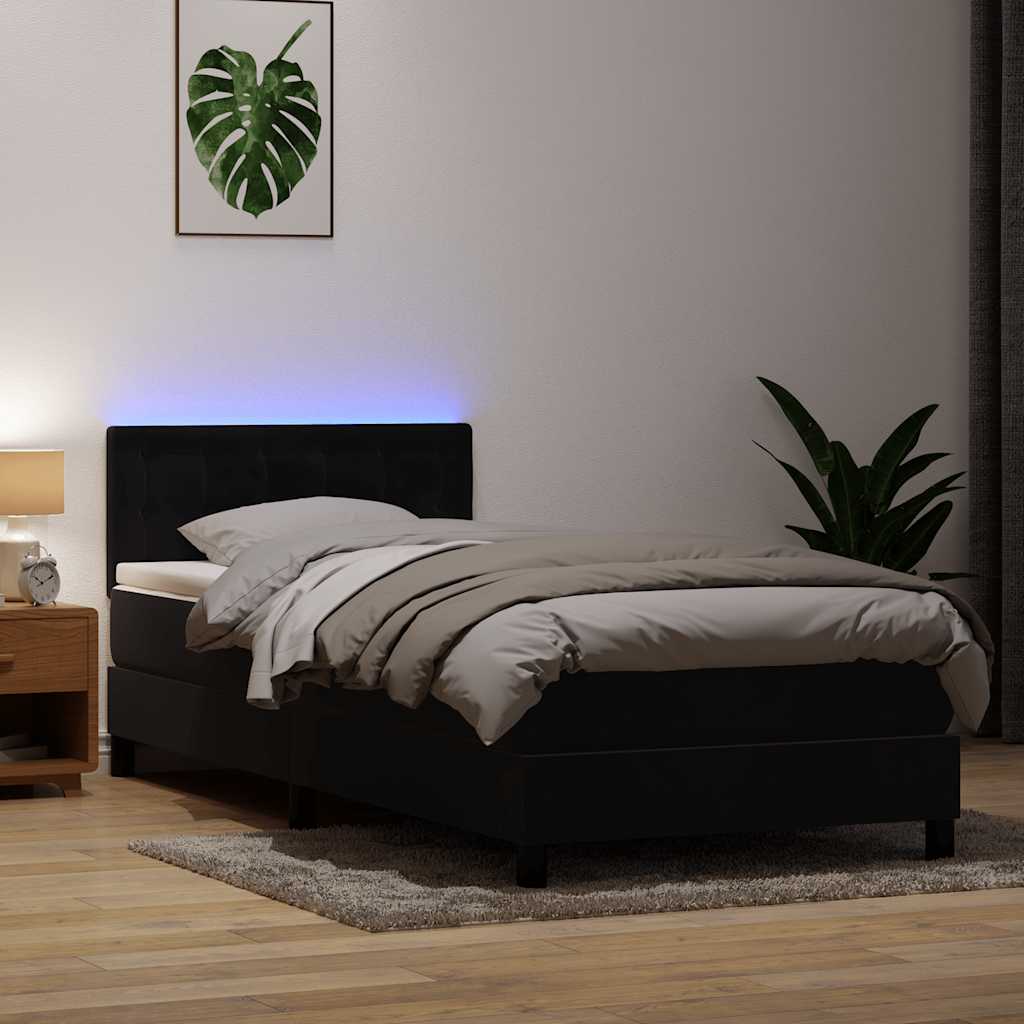 vidaXL Κρεβάτι Boxspring με Στρώμα & LED Μαύρο 90x210 εκ. Βελούδινο