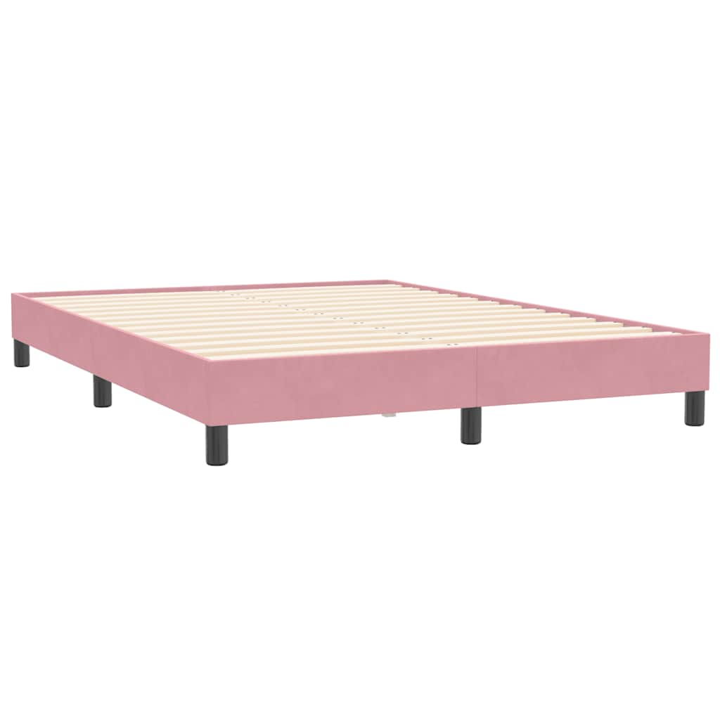 vidaXL Κρεβάτι Boxspring με Στρώμα & LED Ροζ 140x210 εκ. Βελούδινο