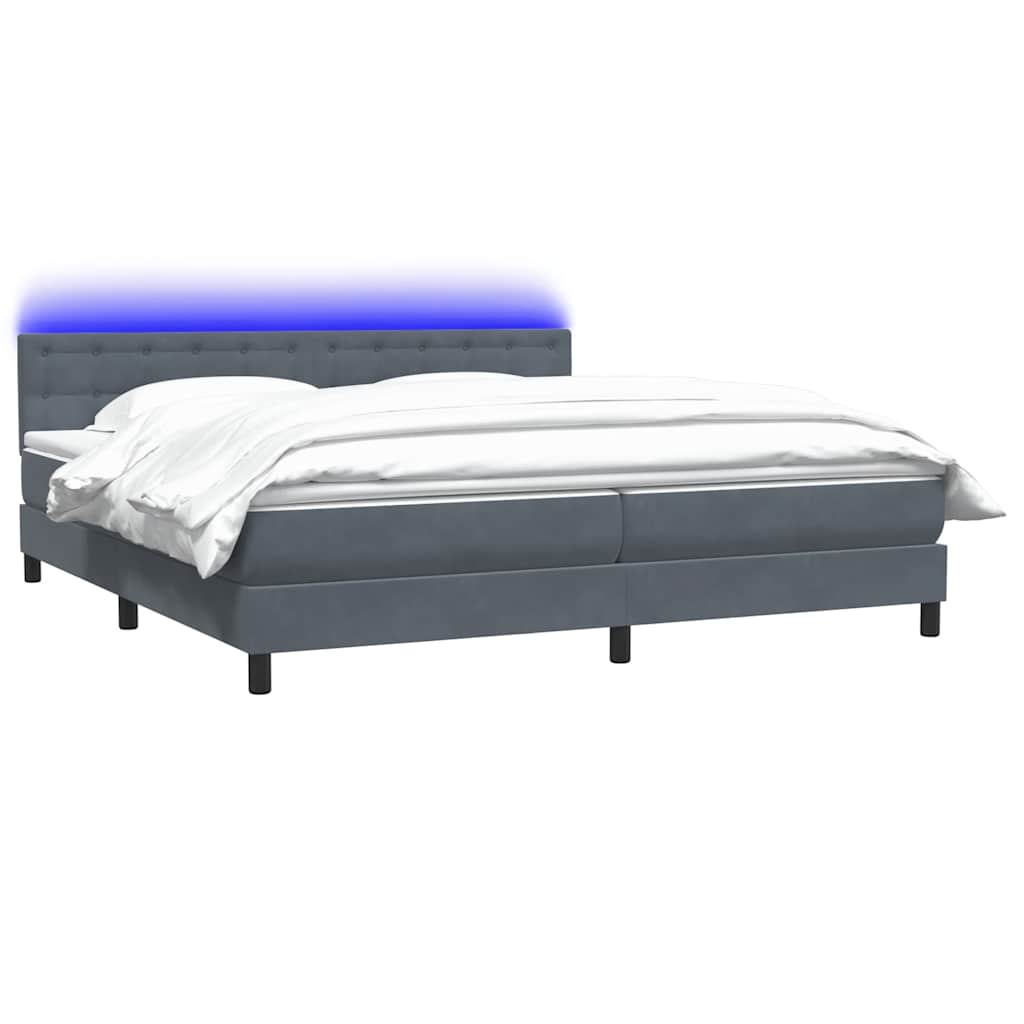 vidaXL Κρεβάτι Boxspring με Στρώμα & LED Σκούρο Γκρι 180x210 εκ. Βελούδινο