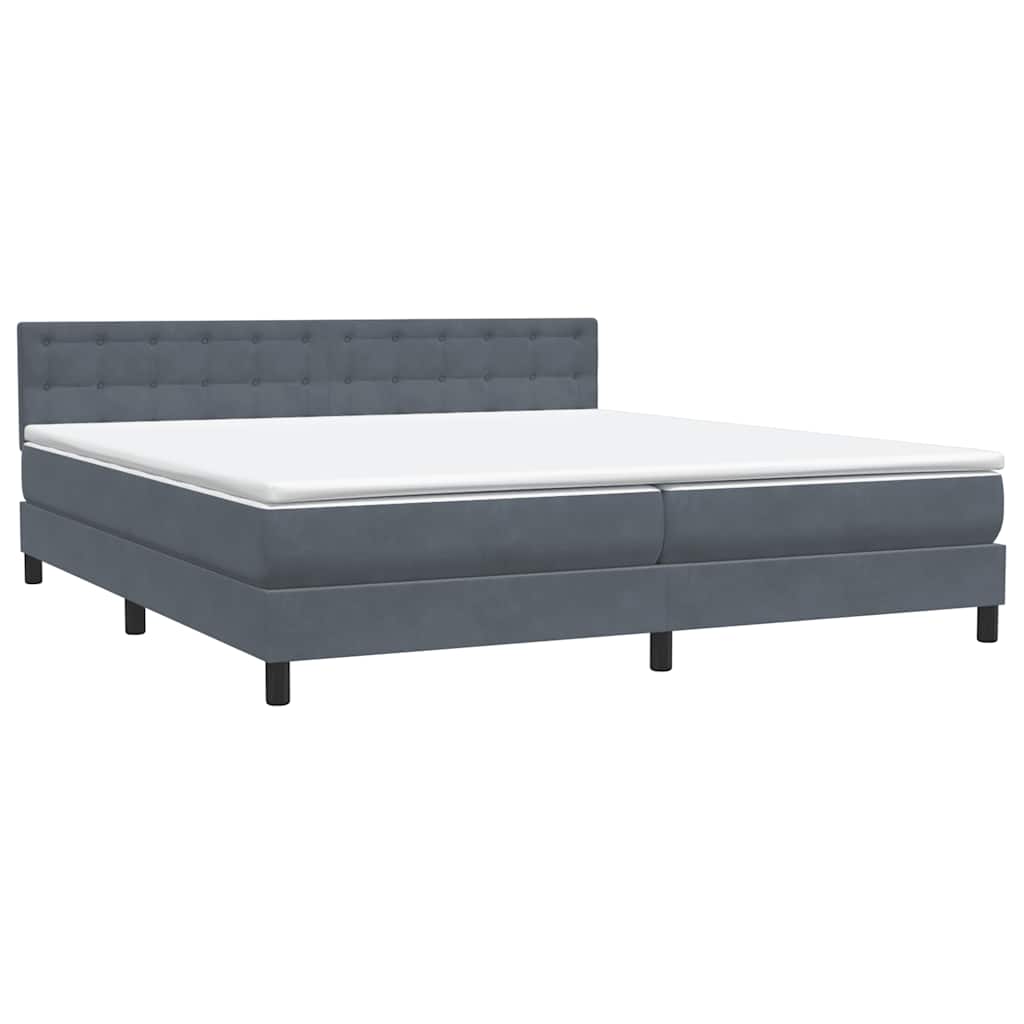 vidaXL Κρεβάτι Boxspring με Στρώμα & LED Σκούρο Γκρι 180x210 εκ. Βελούδινο