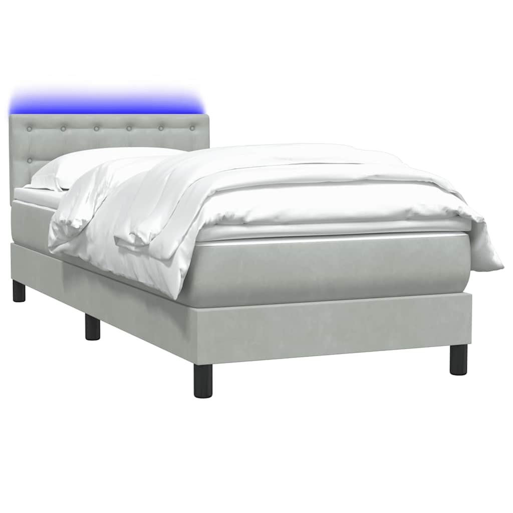vidaXL Κρεβάτι Boxspring με Στρώμα & LED ανοιχτό γκρι 80x220 cm Βελούδινο