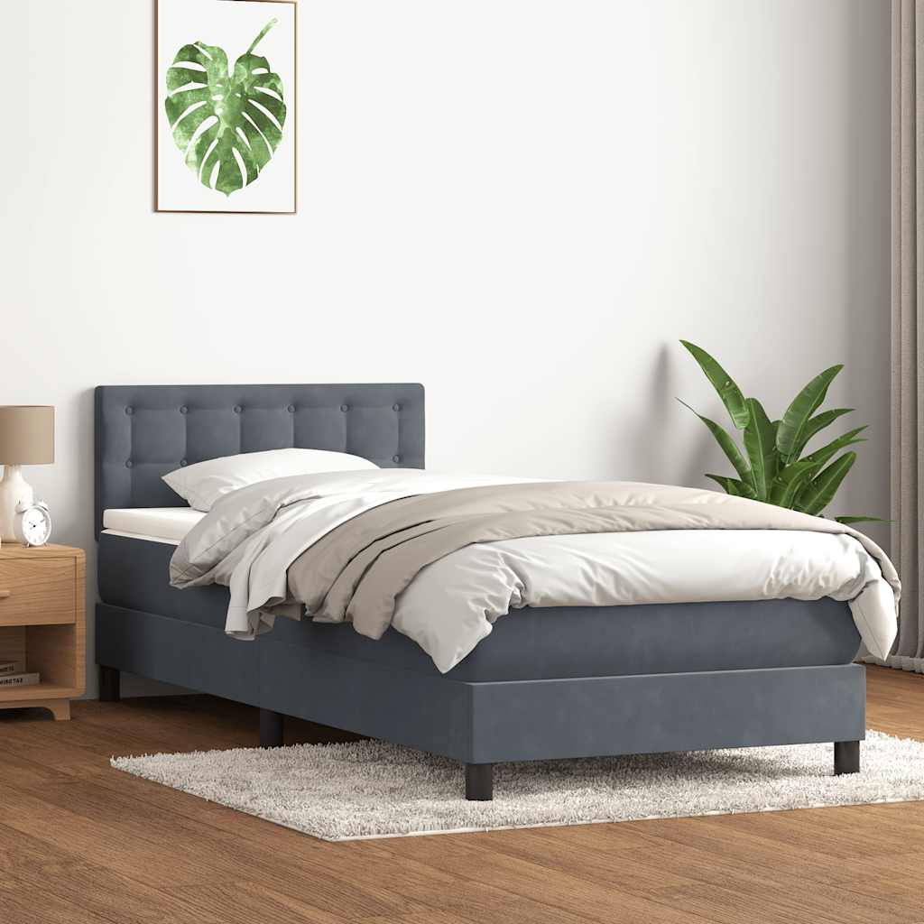 vidaXL Κρεβάτι Boxspring με Στρώμα & LED Σκούρο Γκρι 80x220 εκ. Βελούδινο