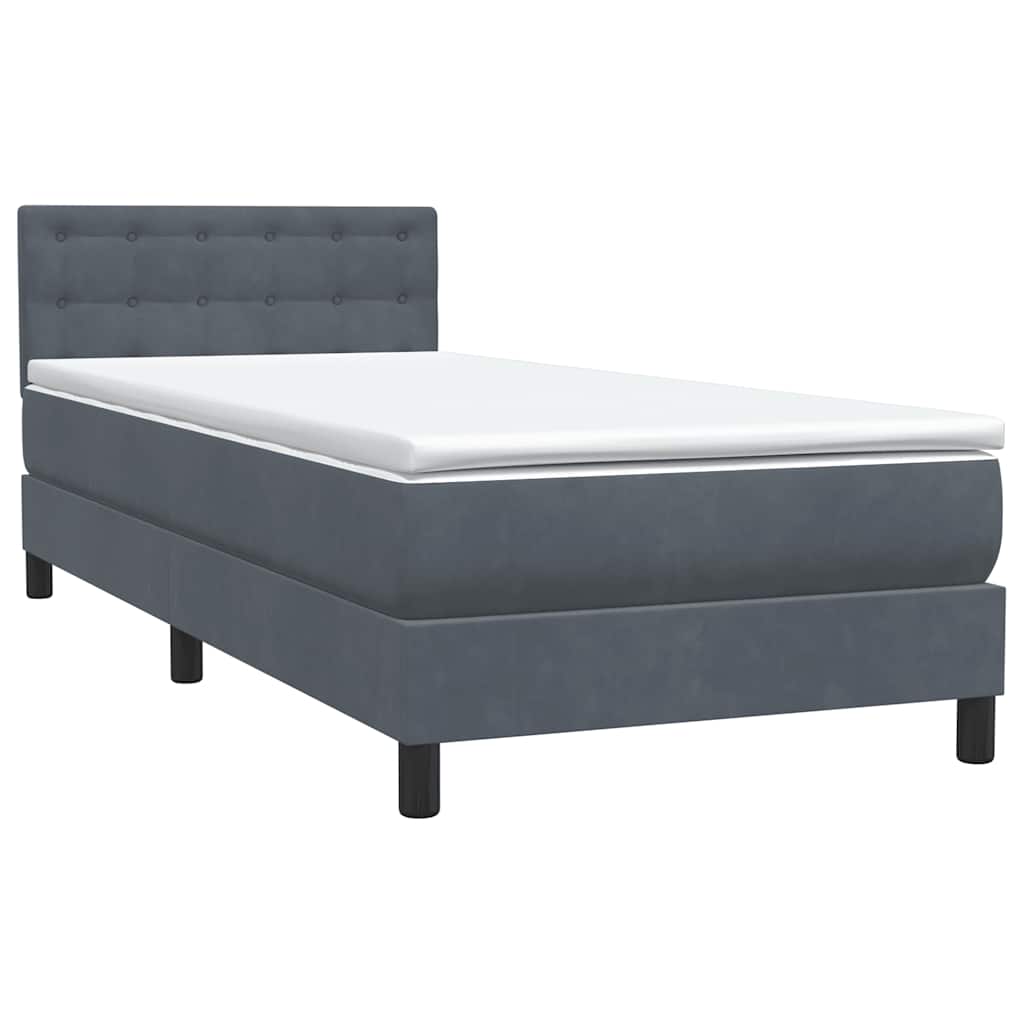 vidaXL Κρεβάτι Boxspring με Στρώμα & LED Σκούρο Γκρι 80x220 εκ. Βελούδινο