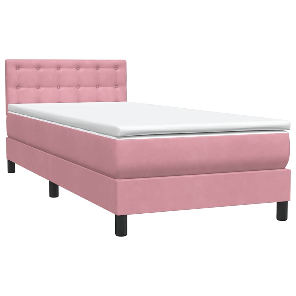 vidaXL Κρεβάτι Boxspring με Στρώμα & LED Ροζ 80x220 εκ. Βελούδινο