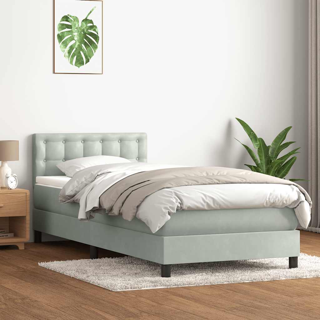 vidaXL Κρεβάτι Boxspring με Στρώμα & LED ανοιχτό γκρι 90x220 εκ. Βελούδινο