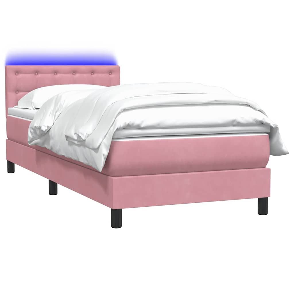 vidaXL Κρεβάτι Boxspring με Στρώμα & LED Ροζ 90x220 εκ. Βελούδινο