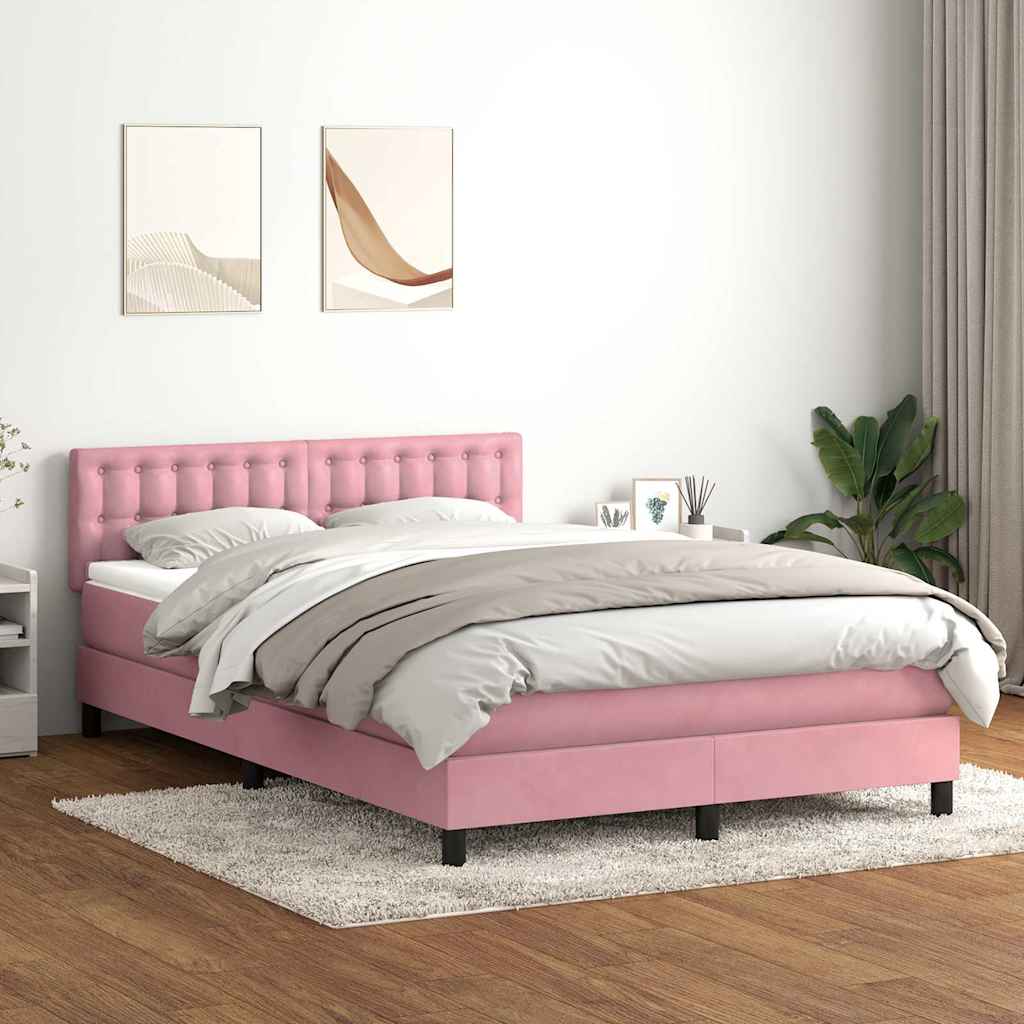 vidaXL Κρεβάτι Boxspring με Στρώμα & LED ροζ 140x220 cm Βελούδινο