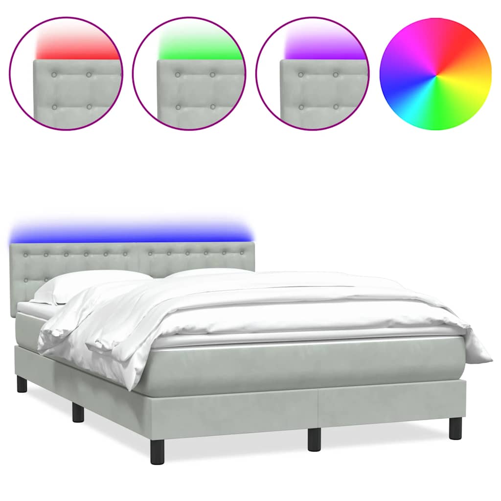 vidaXL Κρεβάτι Boxspring με Στρώμα & LED Ανοιχτό Γκρι 160x220 εκ. Βελούδινο