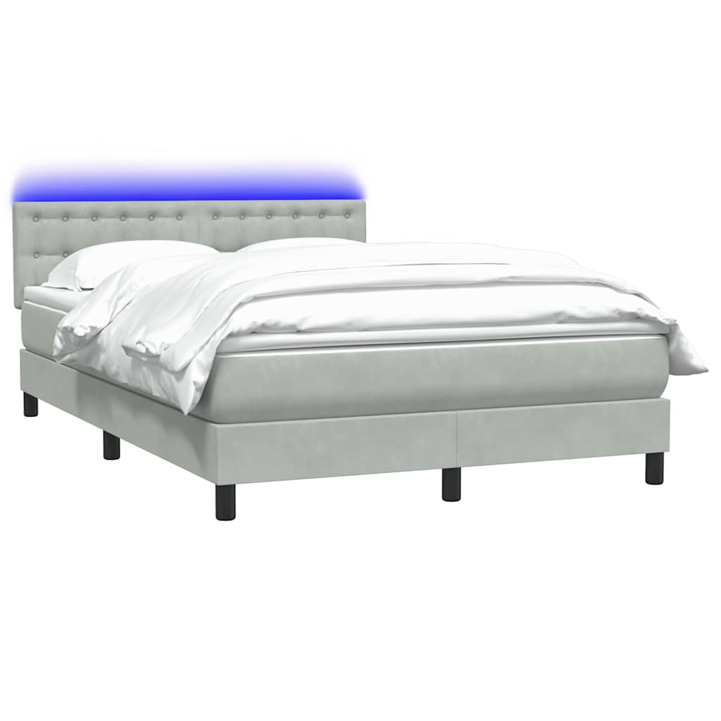 vidaXL Κρεβάτι Boxspring με Στρώμα & LED Ανοιχτό Γκρι 160x220 εκ. Βελούδινο