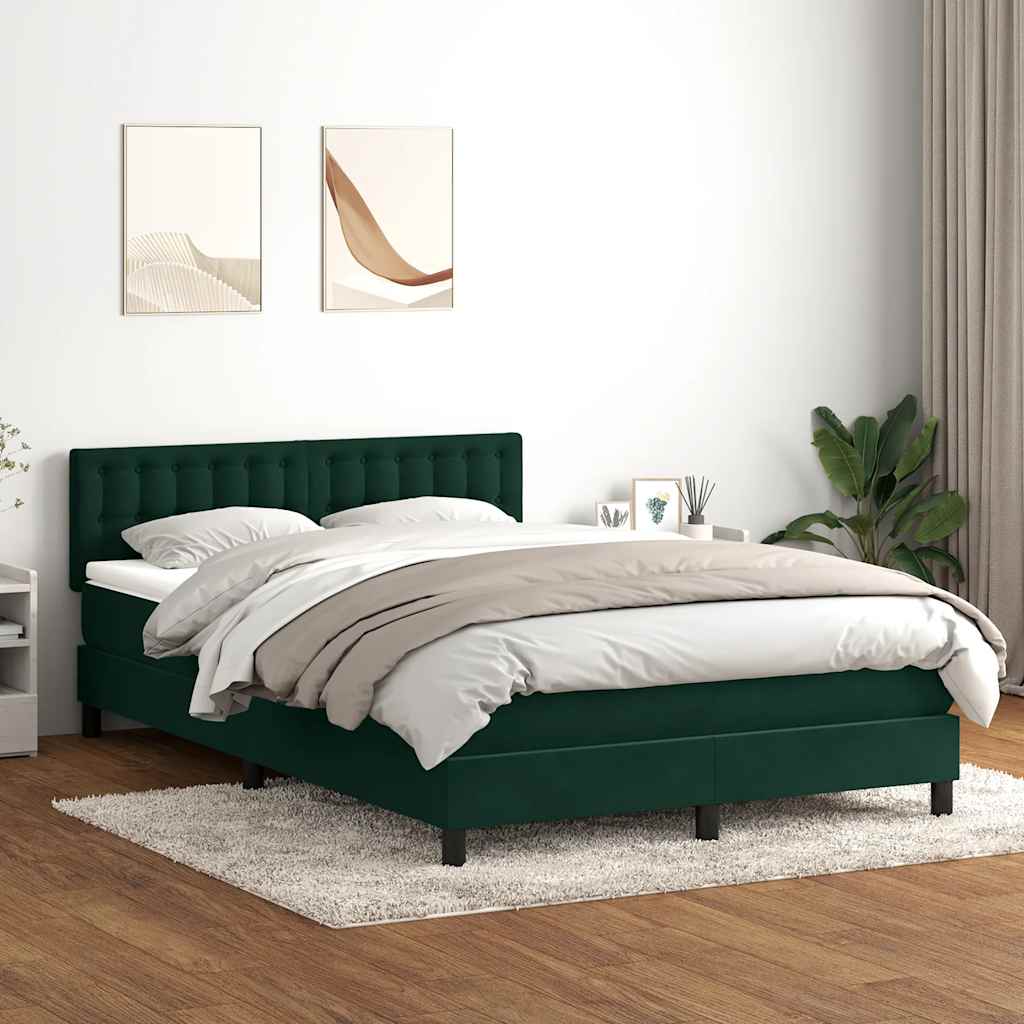 vidaXL Κρεβάτι Boxspring με Στρώμα & LED σκούρο πράσινο 160x220cm Βελούδινο