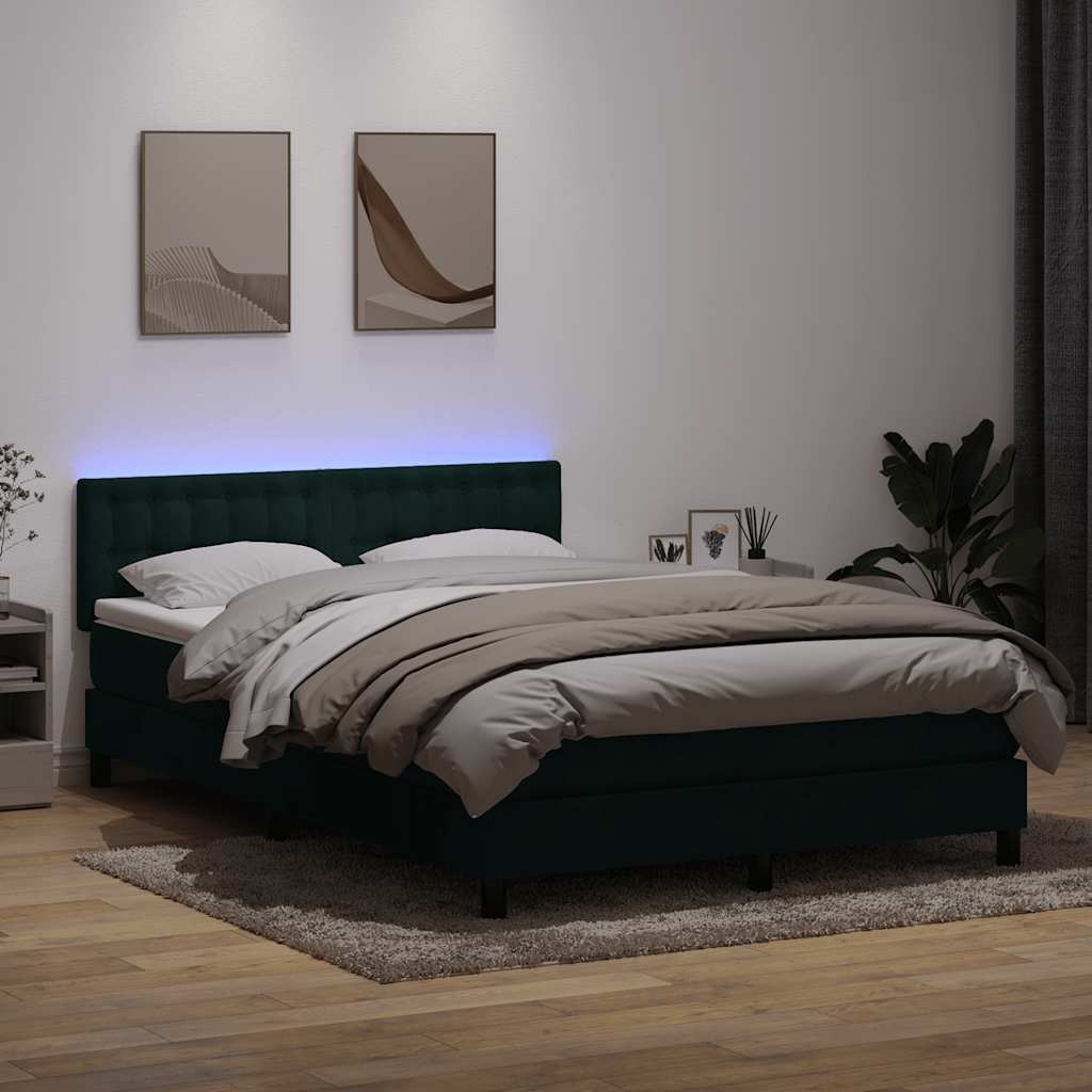 vidaXL Κρεβάτι Boxspring με Στρώμα & LED σκούρο πράσινο 160x220cm Βελούδινο