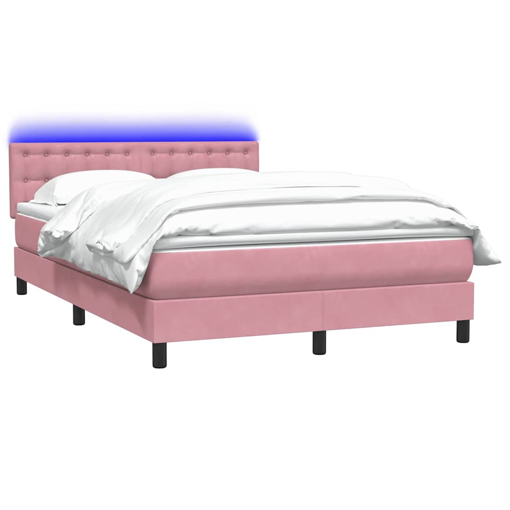 vidaXL Κρεβάτι Boxspring με Στρώμα & LED ροζ 160x220 cm Βελούδινο
