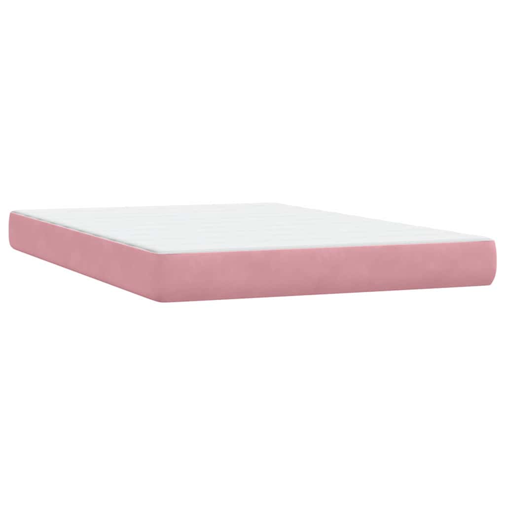 vidaXL Κρεβάτι Boxspring με Στρώμα & LED ροζ 160x220 cm Βελούδινο
