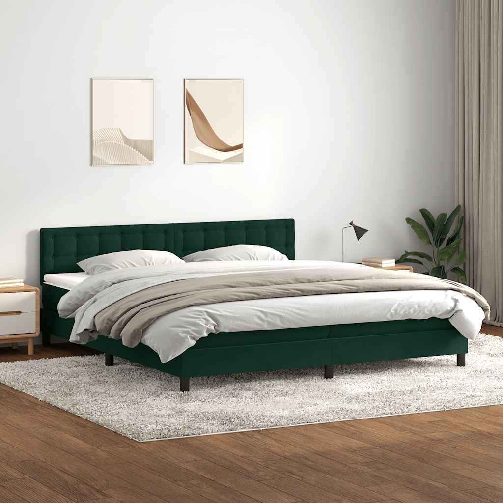 vidaXL Κρεβάτι Boxspring με Στρώμα & LED σκούρο πράσινο 180x220cm Βελούδινο