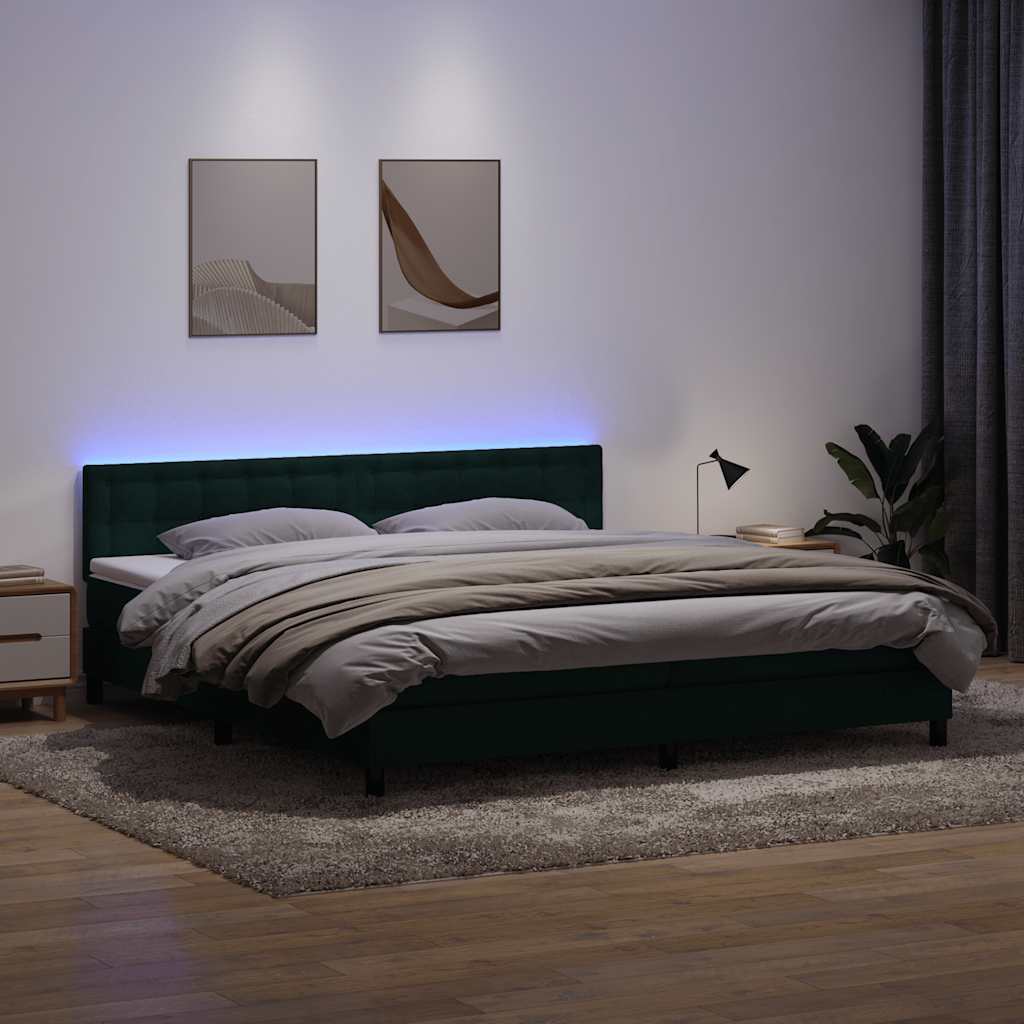 vidaXL Κρεβάτι Boxspring με Στρώμα & LED σκούρο πράσινο 180x220cm Βελούδινο