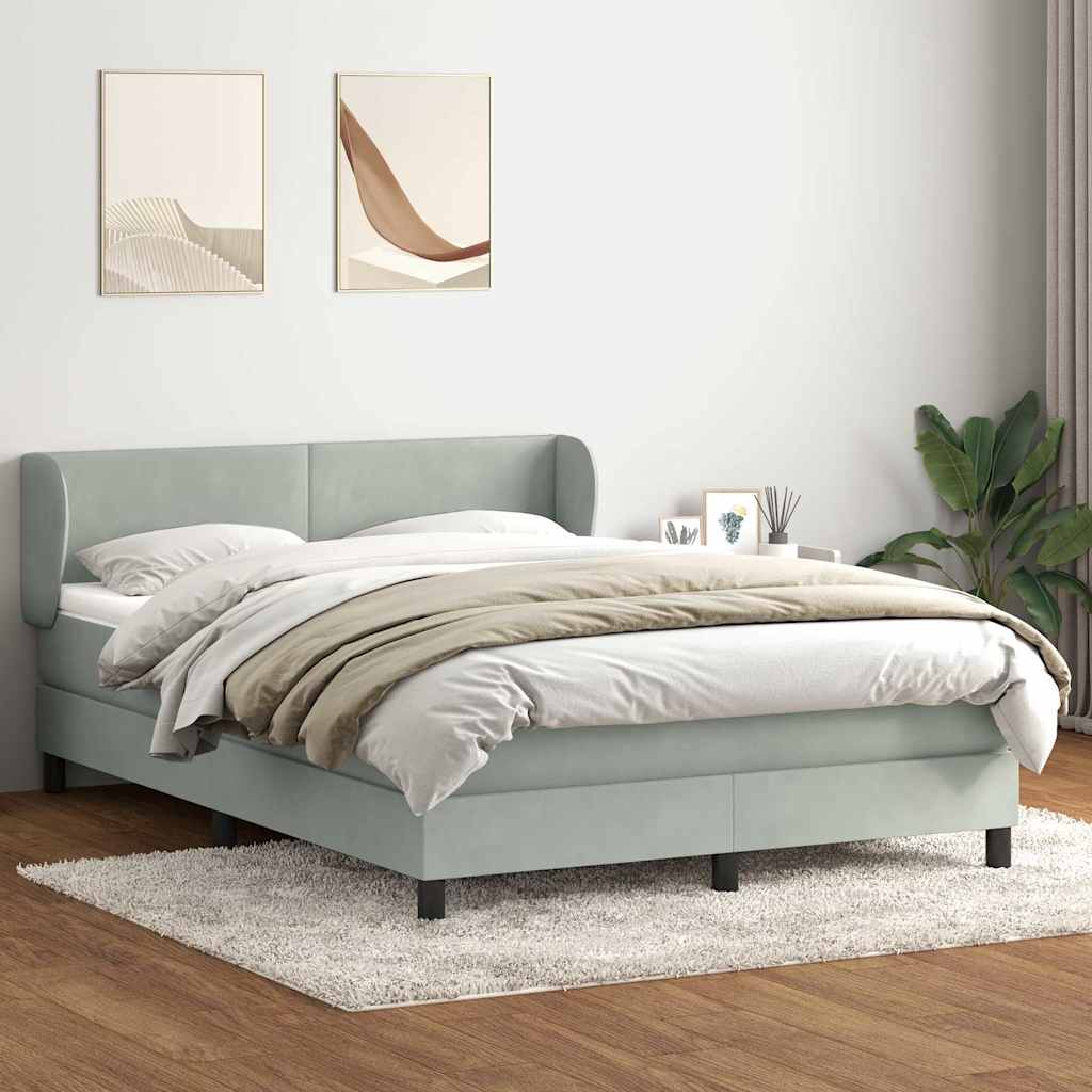 vidaXL Κρεβάτι Boxspring με Στρώμα Ανοιχτό Γκρι 160x220 εκ. Βελούδινο