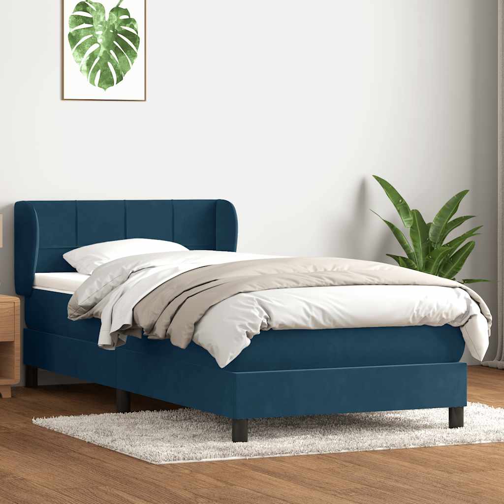 vidaXL Box Spring κρεβάτι με στρώμα σκούρο μπλε 80x210 εκ. Βελούδινο