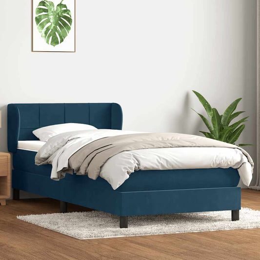 vidaXL Box Spring κρεβάτι με στρώμα σκούρο μπλε 80x210 εκ. Βελούδινο