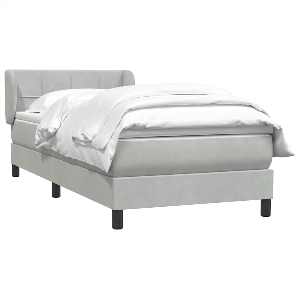 vidaXL Box Spring κρεβάτι με στρώμα ανοιχτό γκρι 90x220 εκ. Βελούδινο